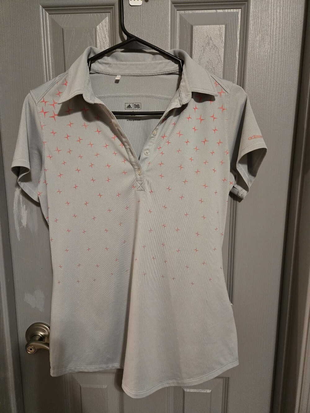 adidas Light Gray Polo with Coral Logo